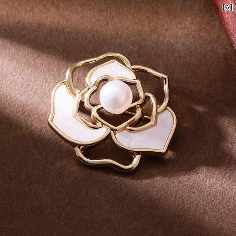 ブローチ レディース 女性用 カメリア パール 花 フラワー 蝶々 バタフライ アニマルモチーフ 高級感 エレガント 合金製 手作り 白 黒 ジャケット スーツ アウター 小物 装飾品 ファッション オフィス カジュアル(x2)
