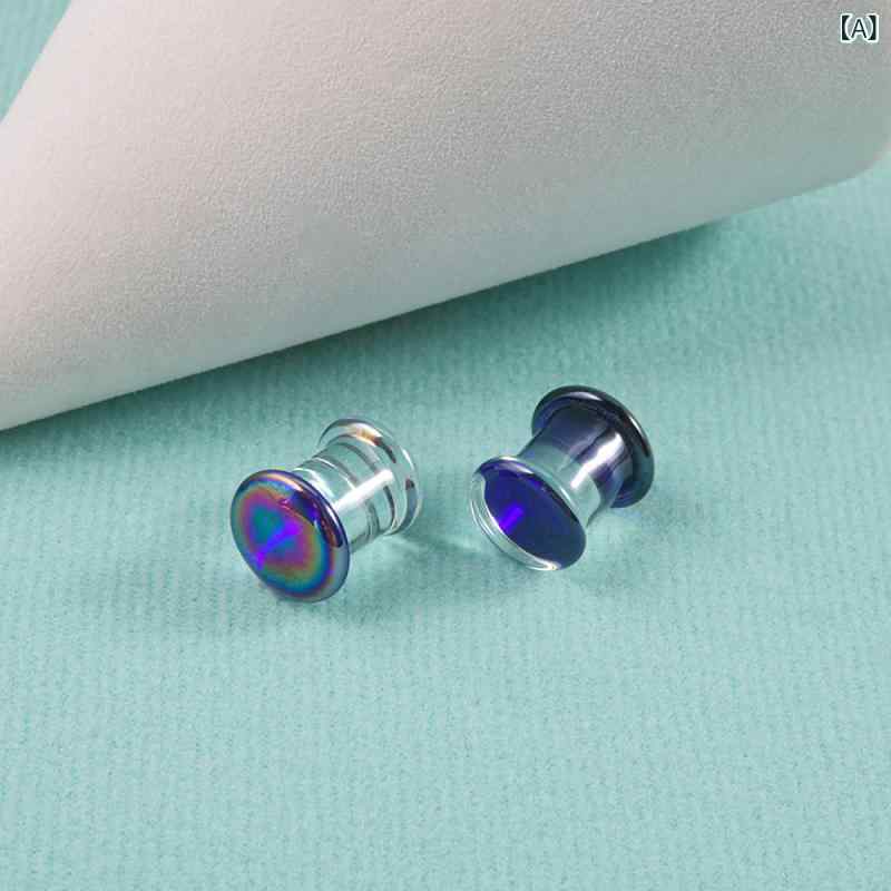 ボディピアス 男女兼用 ガラス製 六角形 コフィン型 ゴーストスカル ドクロ ダブルフレア ソリッド一体..