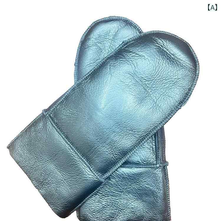 手袋 男女兼用 ユニセックス 秋冬 冬用 防寒 保温 厚手 極厚 裏起毛 羊革 シープスキン 本革 リアルレザー ムートン 防水 防滑 防汗 防風 ブラック