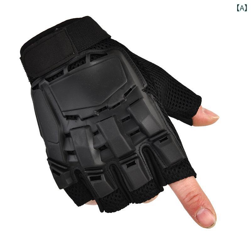グローブ メンズ 指なし ハーフフィンガー タクティカル 耐衝撃 通気性 耐摩耗 滑り止め ポリエステル アウトドア スポーツ 作業用 バイク ツーリング サバゲー ブラック 秋(4.0)