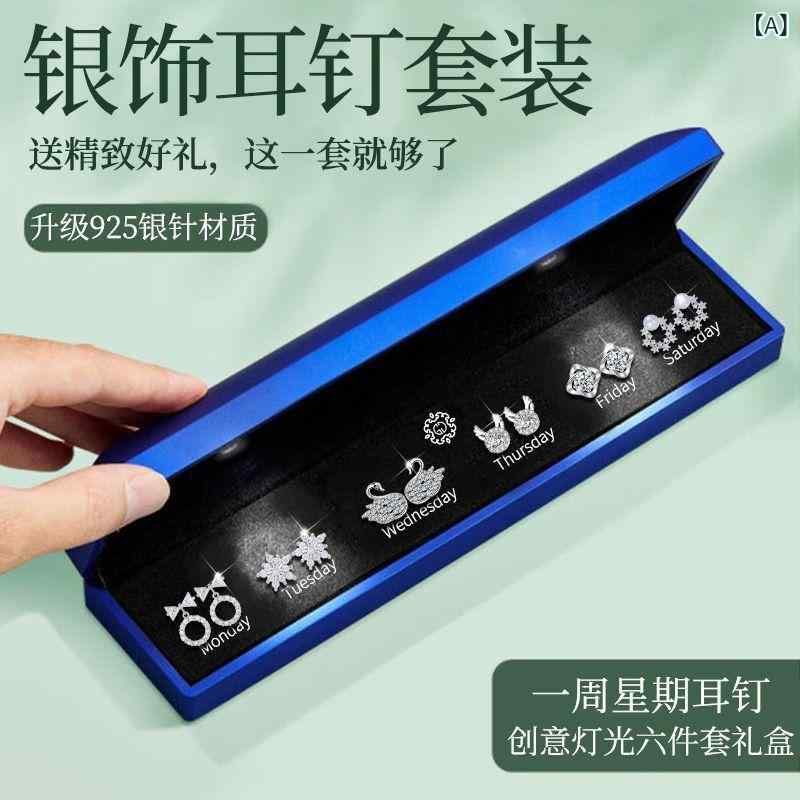 ピアス レディース 925純銀 シルバー 鹿モチーフ 1週間セット シンプル 高級感 上品 エレガント 幾何学 電気メッキ加工 デイリー