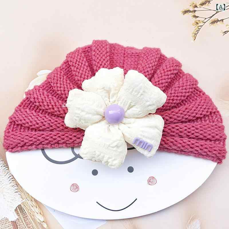 ニット帽 男女兼用 ベビー 新生児 秋冬 可愛らしい 毛糸 あったか 防寒 耳当て 韓国風 ポリエステル 花..