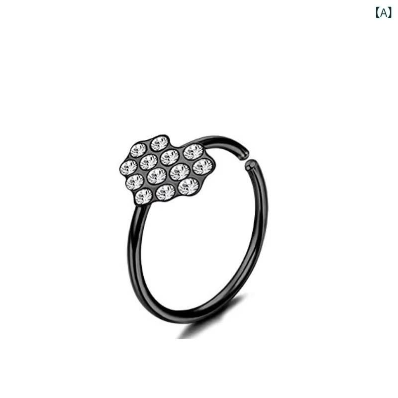 鼻ピアス ユニセックス ステンレス シンプル ハート 蝶 梅 トンボ クロスモチーフ ノーズリング ノーズスタッド ボディピアス ピアッシング アクセサリー ブラック シルバー ローズゴールド(x10)