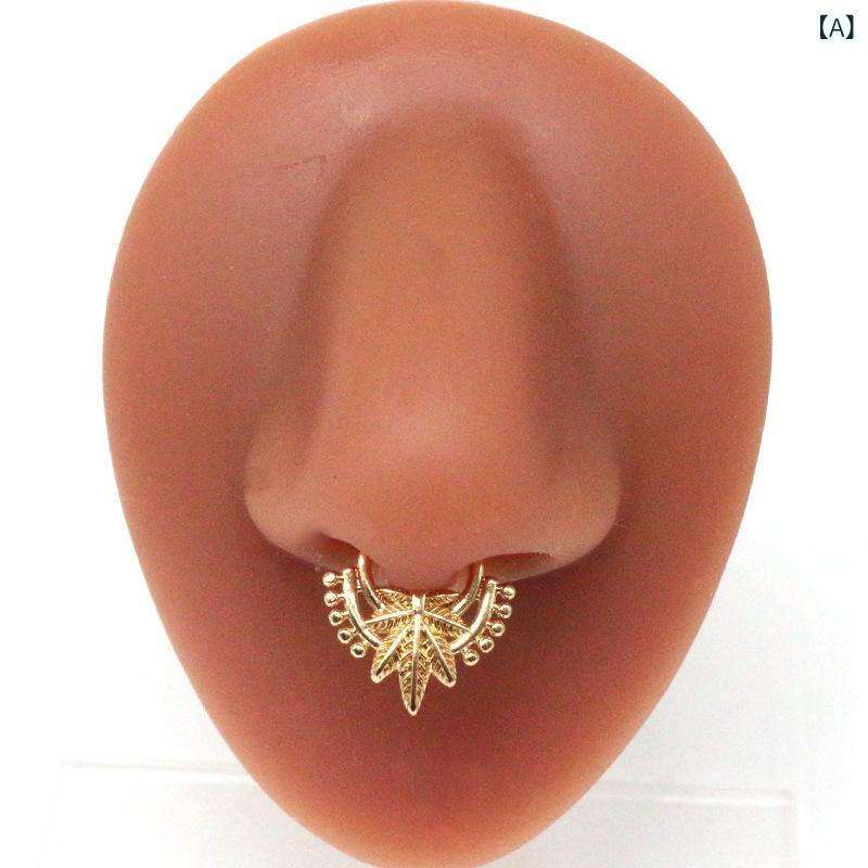 ノーズリング ユニセックス 男女兼用 フェイク 穴なし ノンホール 鼻ピアス スカル ドクロ ノーズクリップ ステンレス 欧米風 カジュアルスタイル ファッション小物 アクセサリー