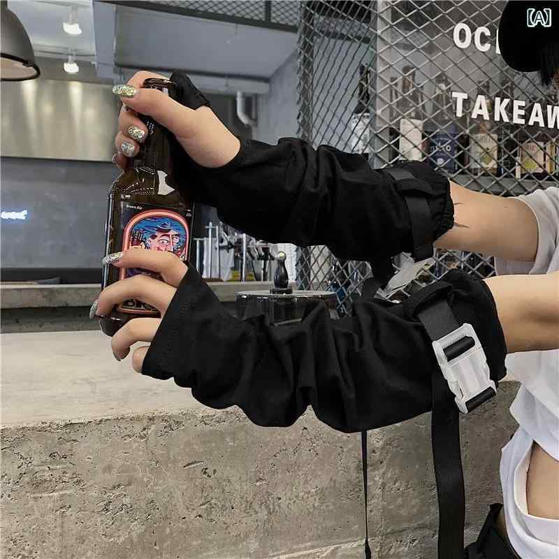 手袋 レディース 指なし ブラック フィンガーレスグローブ ウェビングバックル ポリエステル ストリート パンク ヒップホップ ワークテイスト 中性 春夏秋
