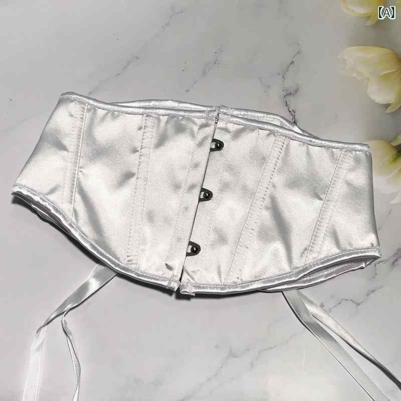 コルセット レディース ショート丈 サテン ボーン入り 編み上げ レースアップ 3段階調整 ウエストニッパー くびれ 補正下着 ロリータ ..