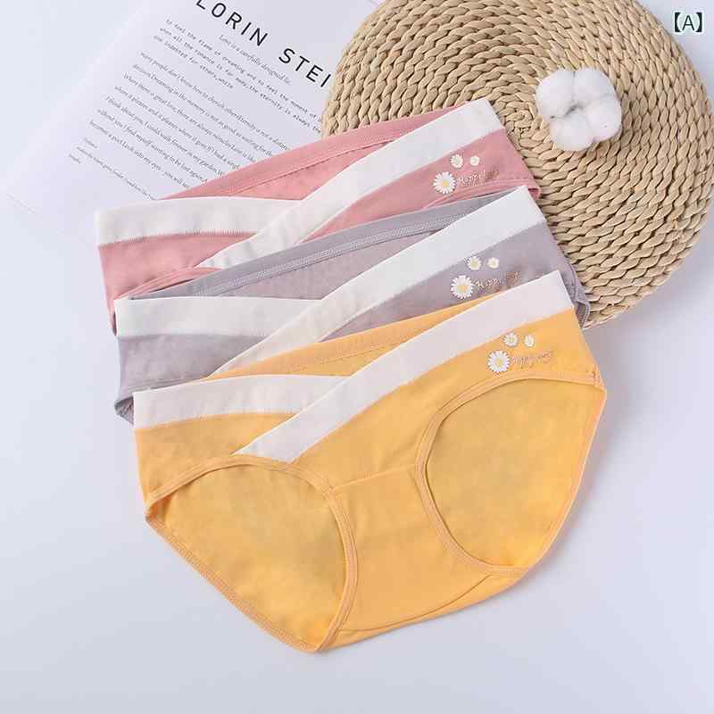 マタニティショーツ ローライズ 3枚セット 綿100% 抗菌クロッチ 腹部サポート デイジー柄 ヒップアップ 妊娠中 妊婦用 下着 ダスティピンク グレー イエロー