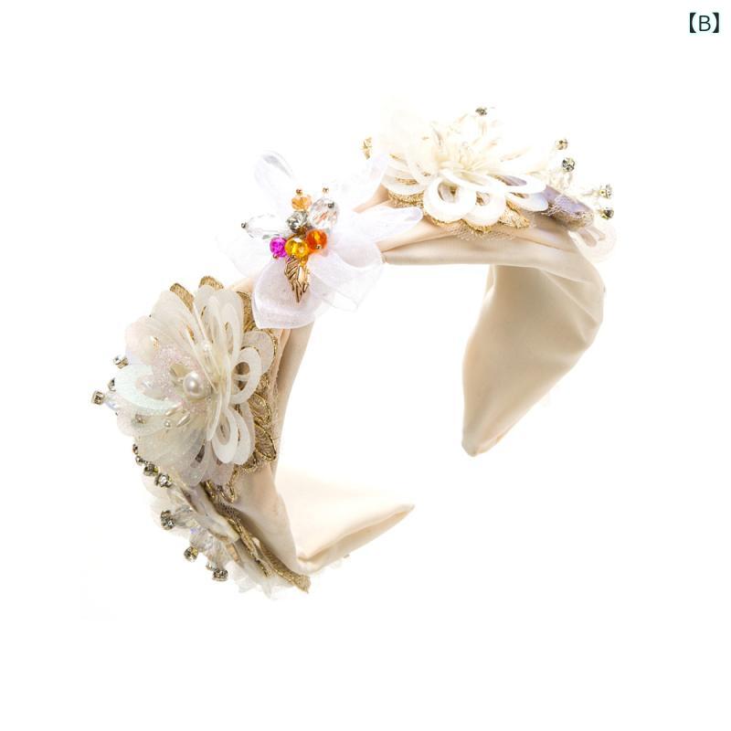 カチューシャ レディース 欧米レトロ バロック ハンドメイド クリスタルフラワー 幅広 チュール パーティー 発表会 フォーマル ドレスアップ 秋冬