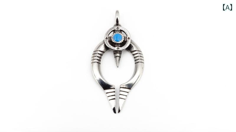 三叶草 - ネックレス メンズ シルバーカラー チタン製 フェザー ビッグ クロス ターコイズ ゴールドアクセント ペンダントトップ 存在感 レトロ ヴィンテージ カジュアル ストリート ファッション