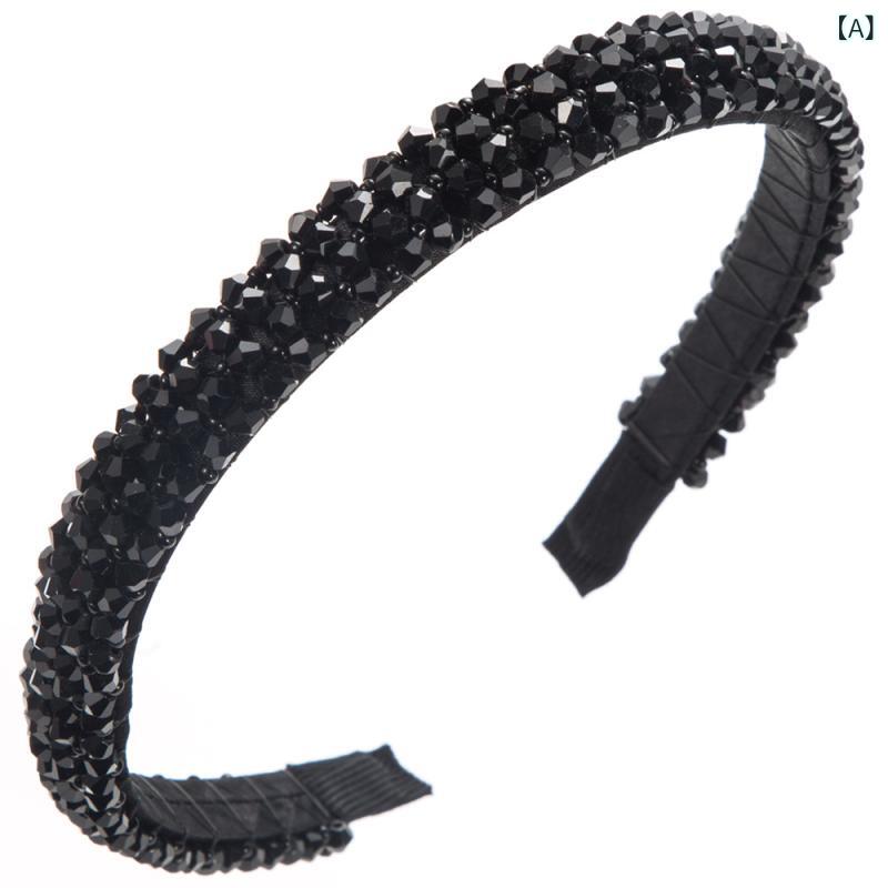 カチューシャ レディース 韓国風 おしゃれ クリスタル ビーズ 手作り ハンドメイド 細身 スリム シンプ..