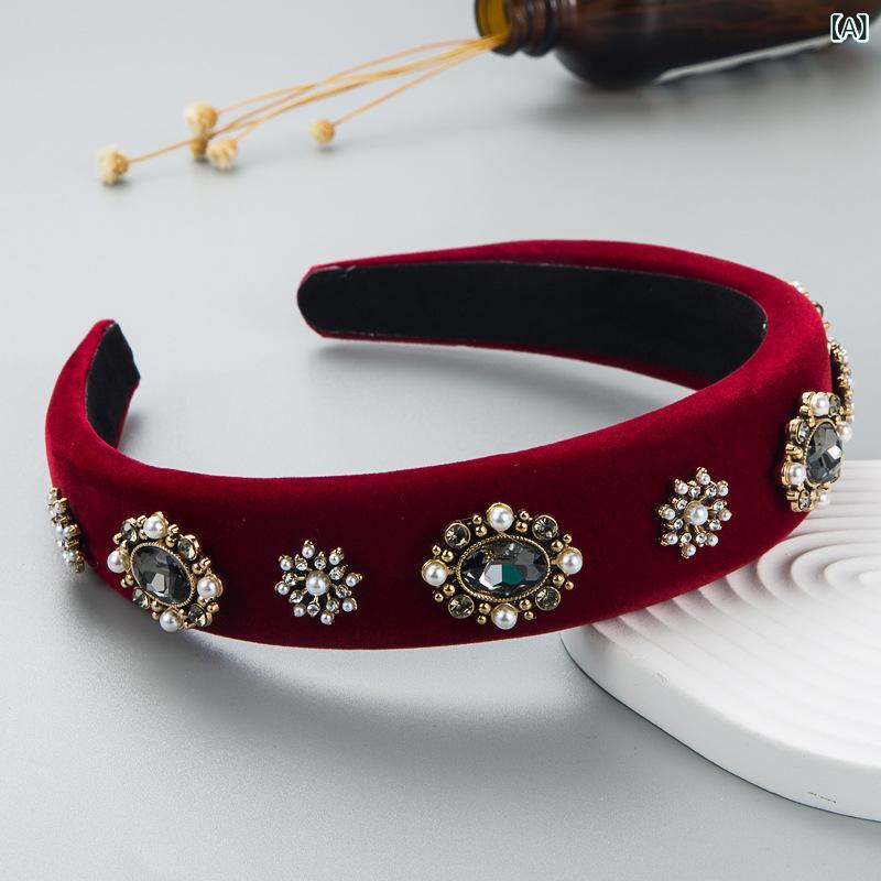 ヘアアクセサリー レディース バロック レトロ アンティーク調 パール ラインストーン カチューシャ ベ..