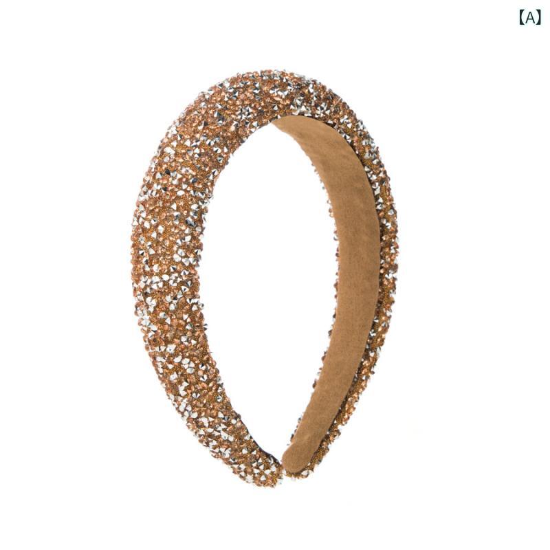 ヘアバンド レディース カチューシャ 髪飾り 滑り止め ハンドメイド スポンジ 幅広 小粒ラインストーン ボリュームアップ 盛り髪 ヘッドバンド 上品 エレガント オフィス カジュアル 普段使い ファッション小物 多色展開