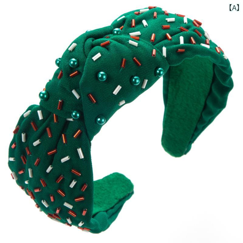 カチューシャ レディース ワイド幅 ファブリック ノットデザイン 手作りビーズ装飾 フェイクパール ガ..