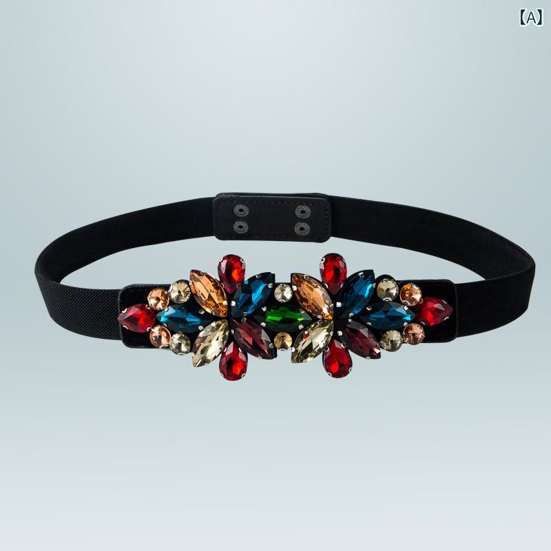 幅広ベルト レディース 欧米風 ファッション ウエストマーク コルセットベルト ストレッチ ゴム スナップボタン カラーストーン ラインストーン装飾 大きいサイズ