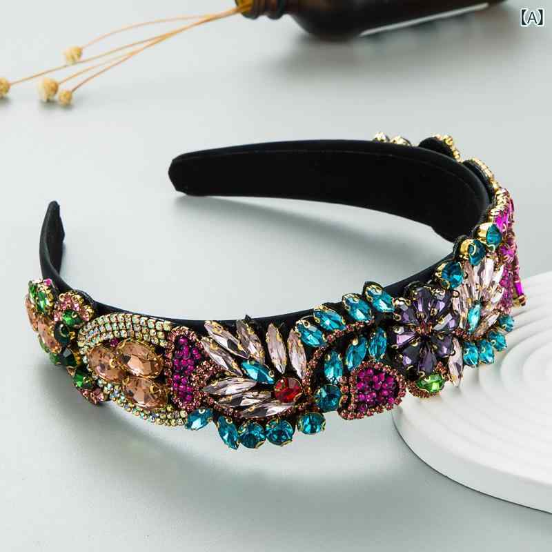 カチューシャ レディース 女性用 バロック レトロ 大ぶり ボリューム感 カラーストーン ガラスストーン..