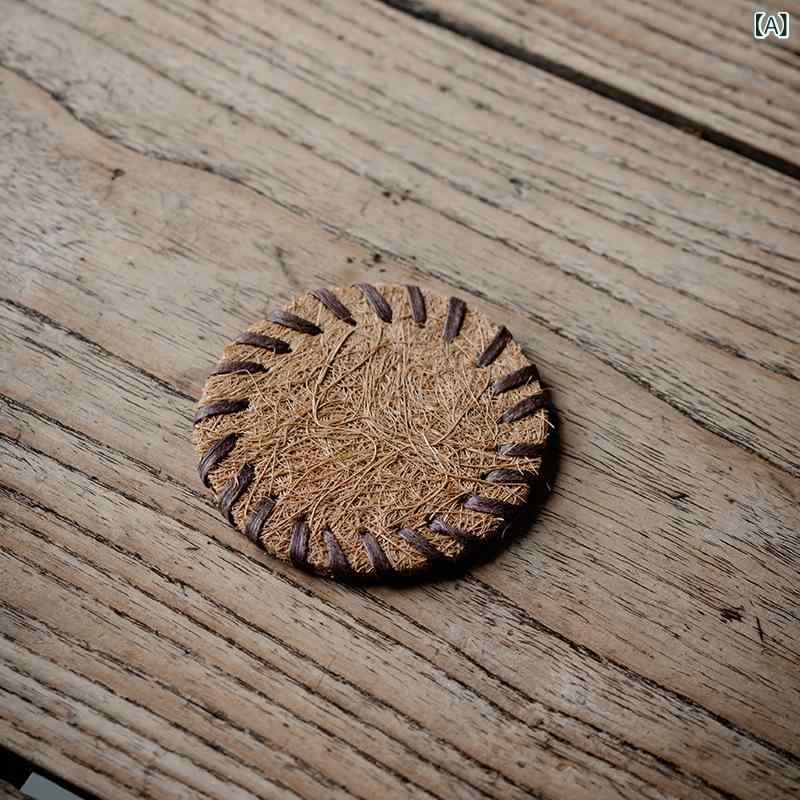 コースター 天然ココナッツ繊維 コイア 茶敷き 茶器用 急須置き マグカップ置き 断熱 耐熱 ポットマッ..