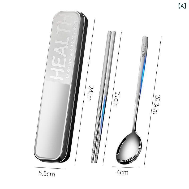 カトラリー 箸 スプーン フォーク 学生 大人 1人用 シングル 304ステンレス 3点セット 携帯用 ポータブ..