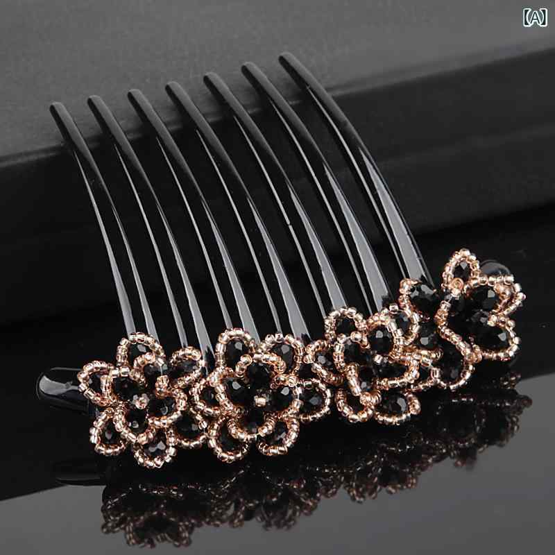 髪飾り レディース エレガント 花モチーフ ラインストーン ビーズ 手作り ヘアコーム 挿し櫛 まとめ髪 ..