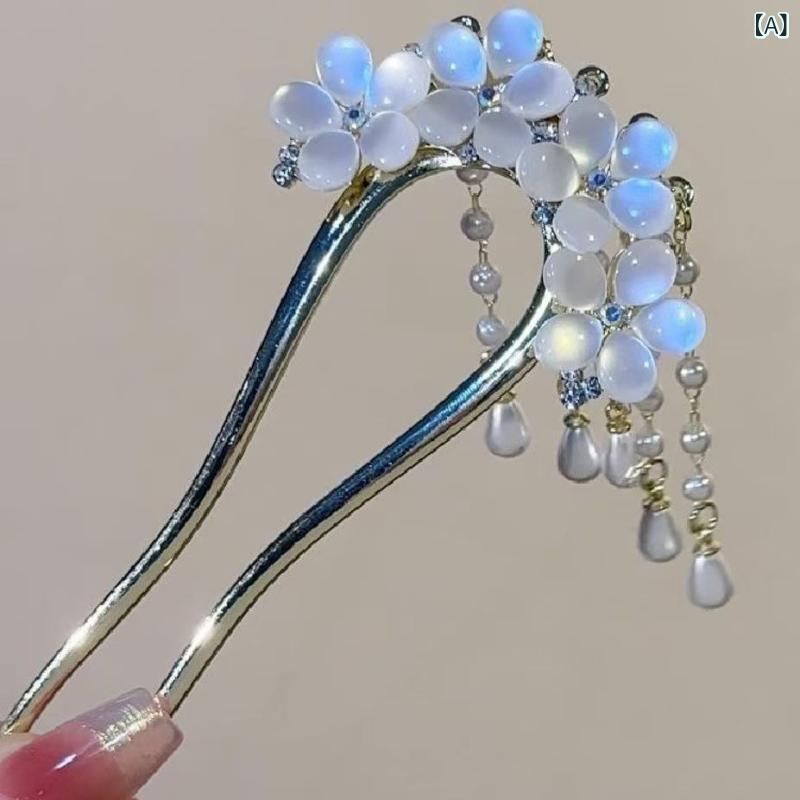 髪飾り 女性用 U字型 かんざし パール ローズ タッセル 上品 高級感 シンプル モダン エレガント まと..