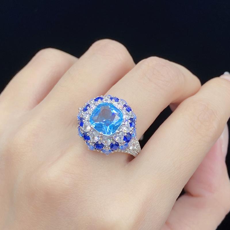 指輪 レディース リング 豪華 高級感 上品 エレガント 人工アクアマリン トパーズ ジルコニア ラインス..