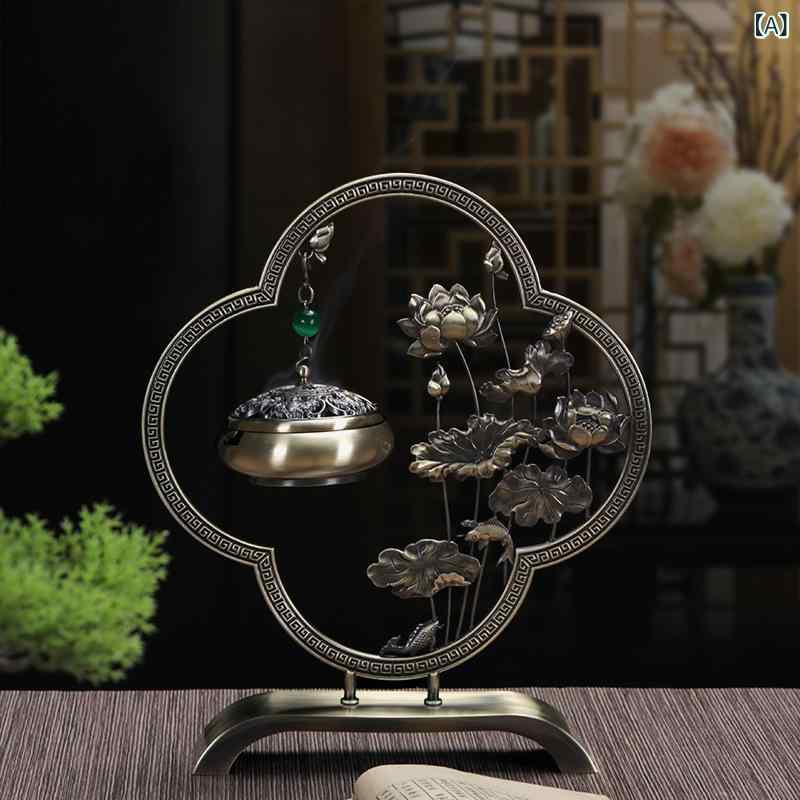 香炉 お香立て 中国風 蓮デザイン 吊り下げ ハンギング インセンスホルダー インテリア 置物 オブジェ ..