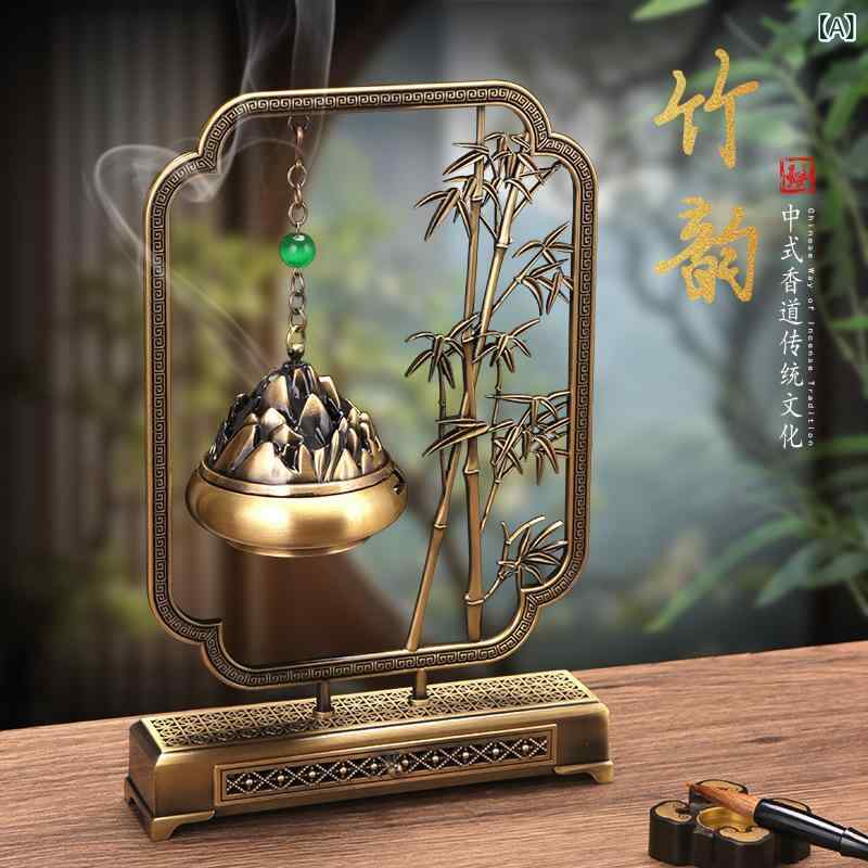 incense Burners - 香炉 新中式 翠竹柄 引き出し付き 卓上置物 アロマポット 書斎 茶室 リビング インテリア小物 亜鉛合金 電気メッキ