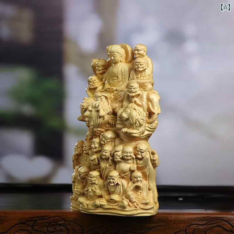 置物 オブジェ 黄楊 ツゲの木 彫刻 手彫り 仏像 十八羅漢 降龍伏虎 中国風 中華風 インテリア 雑貨 リビング アジアンテイスト 和室飾り 高級感 美術品 ラッキーアイテム
