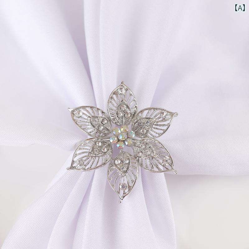 ナプキンリング おしゃれ ジルコニア装飾 透かし彫り フラワーモチーフ ナプキンホルダー 亜鉛合金 電..