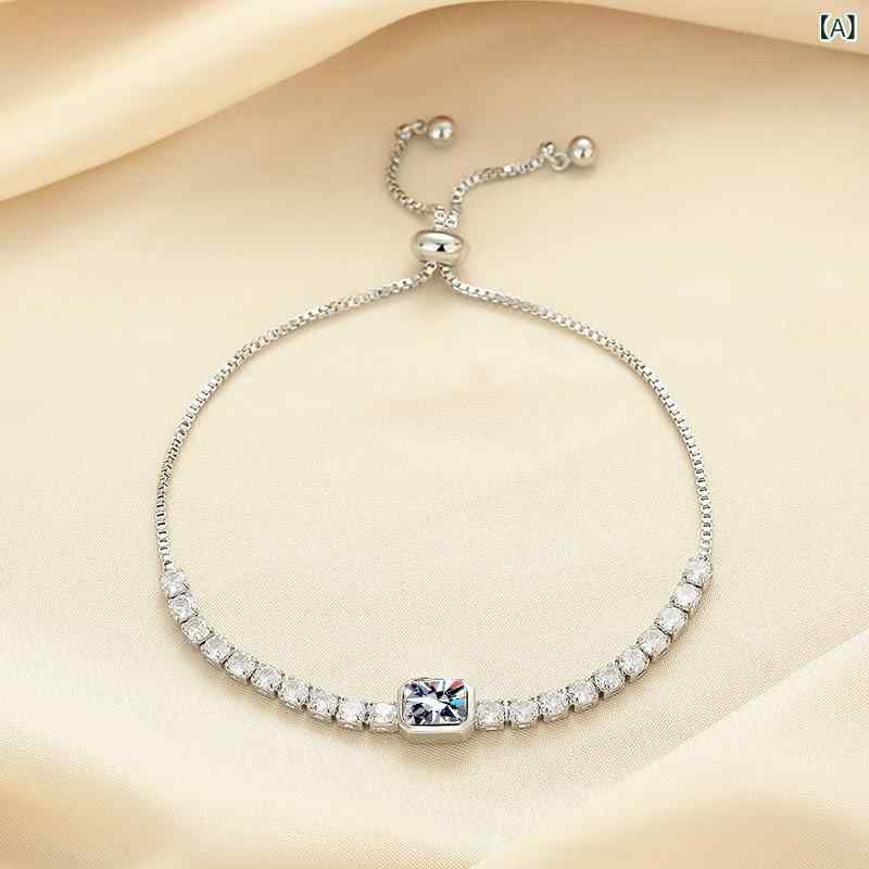 ブレスレット レディース 女性用 ジルコニア スクエア 四角 スライド式 サイズ調整可能 アジャスター付..