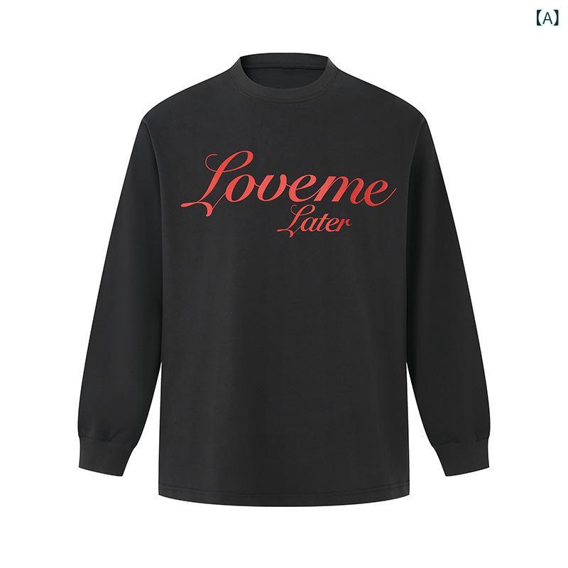 Other - Tシャツ メンズ 長袖 ドロップショルダー ラウンドネック 丸首 ゆったり オーバーサイズ ビッグシルエット ロゴプリント スクリプトロゴ ベーシック ストリート カジュアル トレンド コットン 綿100% 抗菌 トップス カットソー
