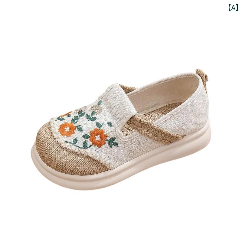 スリッポン レディース 女性用 厚底 ウェッジソール 麻 リネン 手刺繍 疲れにくい ソフトソール 通気性 カジュアル 普段使い 春夏秋 ラウンドトゥ 浅履き