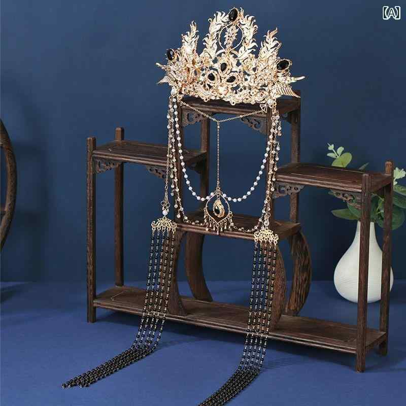 漢服 異国風 古風 オリジナルデザイン 金色タッセル髪飾り ヘッドドレス ヘアクリップ 赤黒セット 仙侠..