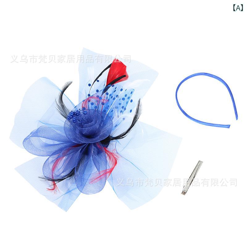 ヘッドドレス レディース レトロ クラシック ミニハット 羽根飾り チュール フラワー 2way カチューシ..