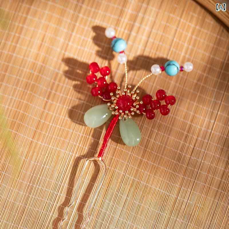 髪飾り レディース かんざし 蝶モチーフ 小ぶり 赤色 レッド レトロ 和風 漢服スタイル ヘアアクセサリ..