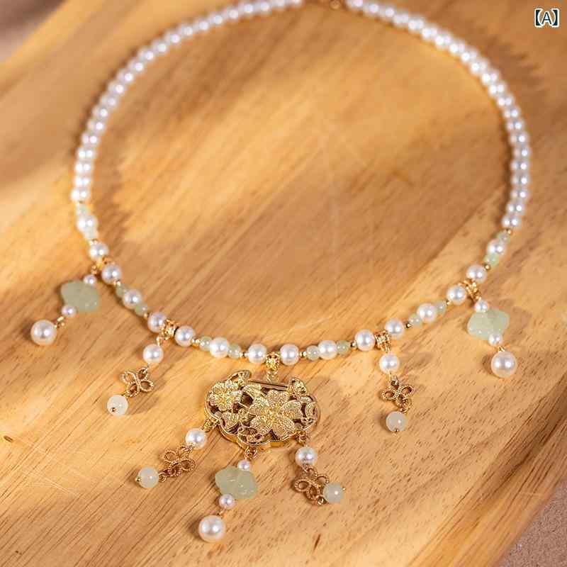 Necklaces, Pendants - ネックレス 子供 キッズ ベビー 女の子 平安ロック 長命鎖 瓔珞 和風 レトロ 新中華風 漢服スタイル 民族風 フェイクパール ハンドメイド 祥雲モチーフ 古装アクセサリー お守り ペンダント 縁起物