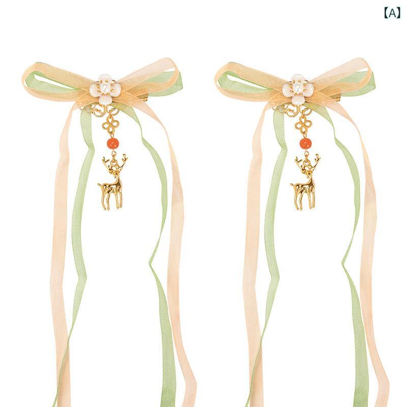 髪飾り キッズ 女の子 和装 漢服スタイル レトロ 鹿モチーフ 立体 優雅 かわいい ヘアクリップ サイド..