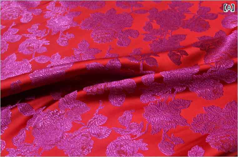 生地 キッズ 子供服 中国風 チャイナドレス 民族衣装 舞台衣装 結婚式 フォーマル スカート クッションカバー テーブルクロス 装飾布 ポリエステル ジャカード織り 錦織 サテン ローズ柄 光沢感 クラシック 定番 秋冬