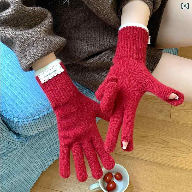 ・カテゴリ: 保暖手袋・スタイル: 甘美、韓国・主な素材: ウール71%～80%・タイプ: 分指・カラー展開: 赤、青、米白、ピンク、グレー、紺、黒・サイズ展開: 均一・流行要素: 文字