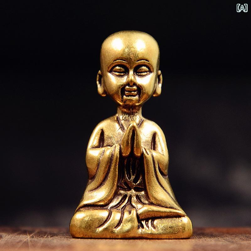 仏像 真鍮製 菩薩像 ミニ 卓上置物 アンティーク調 レトロモダン 禅意 癒し インテリア 工芸品 アジアンテイスト 手作り リビング 書斎 お守り(x2)