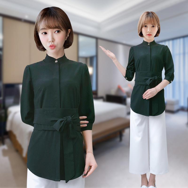ユニフォーム レディース 飲食店 サービス業 中華料理店 茶楼 茶藝師 美容院 フットケアサロン 施術者 七分袖 長袖 セットアップ 上下..
