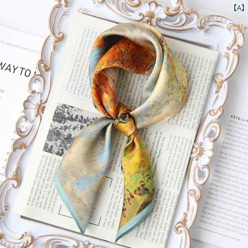 スカーフ レディース 女性用 油絵調 ローズ カメリア 花柄 秋冬 桑絹 シルク 本絹 ミニスカーフ 50cm角 正方形 ファッション小物 首元アクセサリー 高級感 上品 オフィス 普段使い(x2)