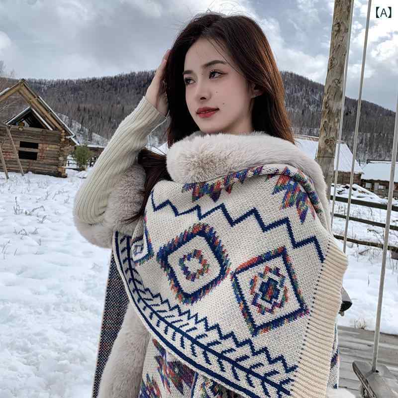 ショール ポンチョ レディース エスニック柄 レトロ 旅行 トラベル アウトドア フェイクカシミヤ カシミヤタッチ 保温 防寒 暖かい 幾何学模様 チェック マルチカラー フリンジ 秋冬春
