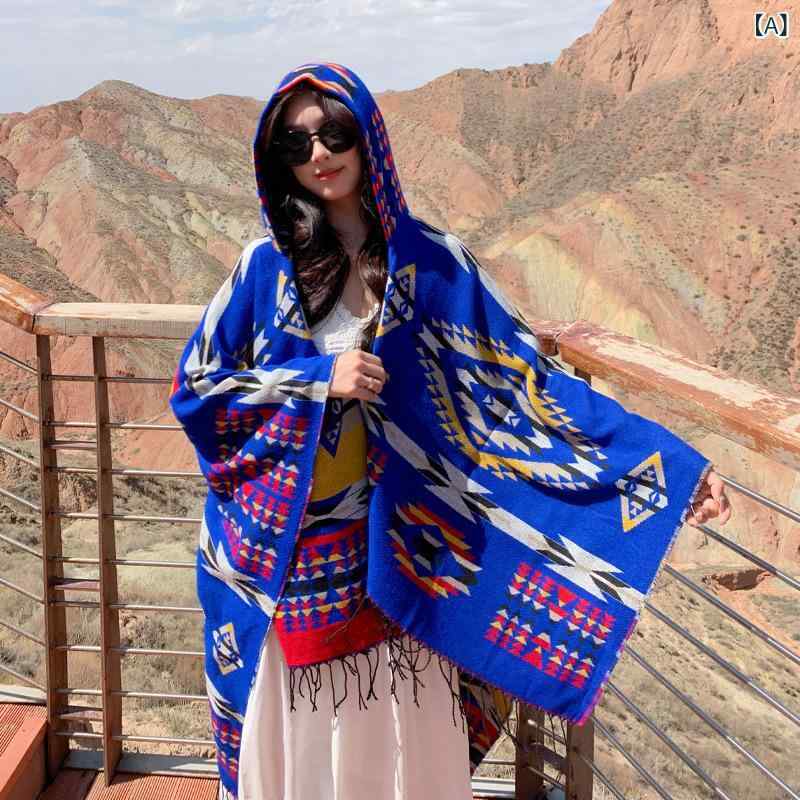 ポンチョ レディース フード付き ストール エスニック 民族風 フリンジ タッセル カジュアル 万能 着回し 暖かい 保温 防寒 快適 おしゃれ 春秋冬 休日 旅行 お出かけ カシミヤタッチ
