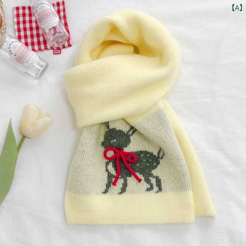 マフラー レディース 秋冬 ニット ポリエステル 立体 リボン 小鹿柄 ジャガード 織り柄 防寒 保温 あったか 首元 おしゃれ かわいい エレガント ベーシック ストール ネックウォーマー