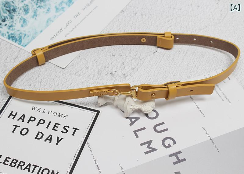 ベルト レディース 本革 牛革 個性的デザイン 細ベルト チェーン切り替え 韓国ファッション ライトラグジュアリー 万能 着回し おしゃれ 上質 多色展開(4.0)