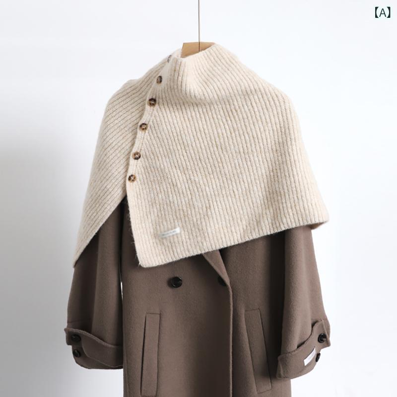・カテゴリ: ポンチョ・対象性別: レディース・スタイル: 日韓スウィート・主な素材: ウール混・柄: 無地・デザイン: ボタン・編み方: 平織り・機能: 保温、装飾、多機能・幅: 50～65cm・カラー展開: オフホワイト、グレー、ブラック、アンゴラレッド、ミリタリーグリーン、コーヒー、カーキ