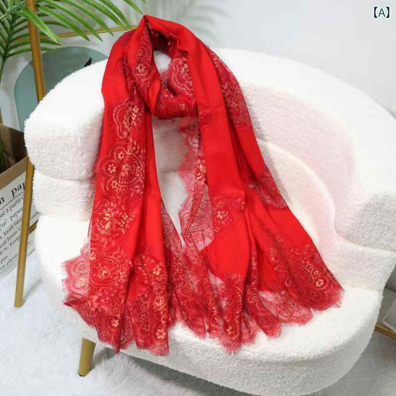 ・性別: 女性・素材: ウール100%・カラー展開: ワインレッド、ライトピンク、モーヴ、オフホワイト、スカイブルー・スタイル: エレガント・長さ: 175cm以上・幅: 80cm・織り方: ツイル・柄: 無地・機能: 装飾・加工: 刺繍・デザイン要素: レース・タイプ: ロング