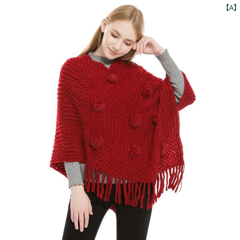 ・カテゴリ: プルオーバーポンチョ・スタイル: 欧米ストリート・主な素材: フェイクカシミヤ・性別: レディース・カラー展開: レッド、カーキ、ブラック、ホワイト、グレー・長さ: 約85cm・幅: 約85cm・織り方: 経編み・柄: 無地・機能: 保温・加工方法: 絞り染め・流行要素: フリンジ