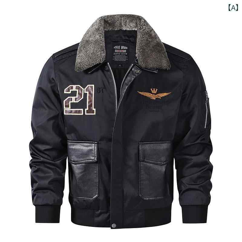 ジャケット メンズ ビッグサイズ 大きいサイズ 秋冬 MA-1 スタジャン ワーク ミリタリー カジュアル 中綿 刺繍 ファー襟 ジップアップ 防寒 耐摩耗 アウター ブラック ブルー カーキ 長袖