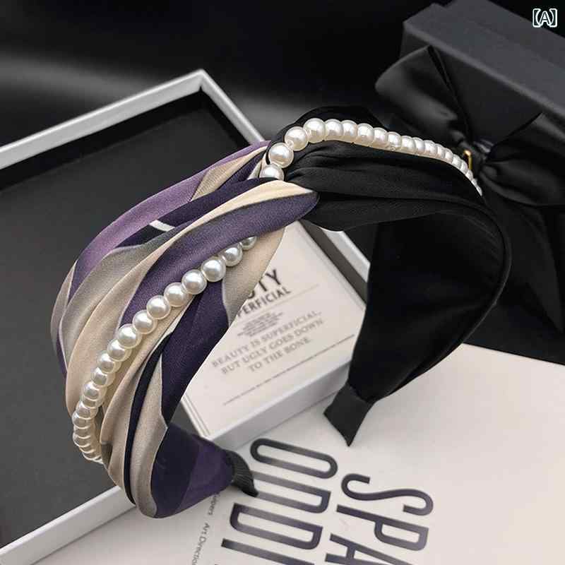 カチューシャ レディース パープル バイカラー パール飾り ワイド幅 サテン ハンドメイド 上品 エレガント 大人用 お出かけ 普段使い 洗顔用 ヘアバンド ヘアアクセサリー